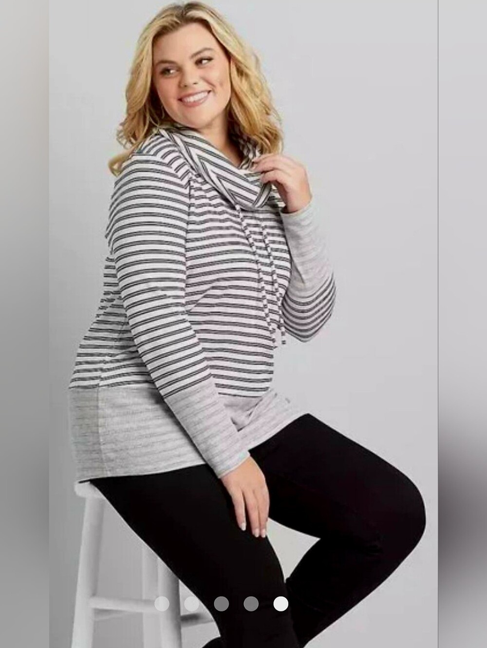 Lane Bryant Gray/Black/White Striped Cowl Neck Sweater Sweatshirt 26-28